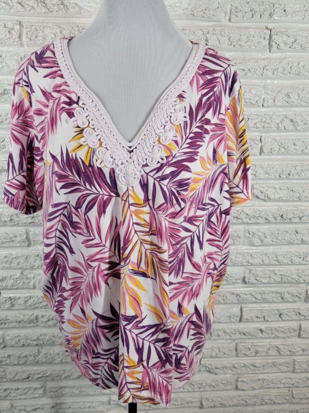Woman Within Womens Top 1X Plus Short Sleeve Corded Neck Purple FLO114XE